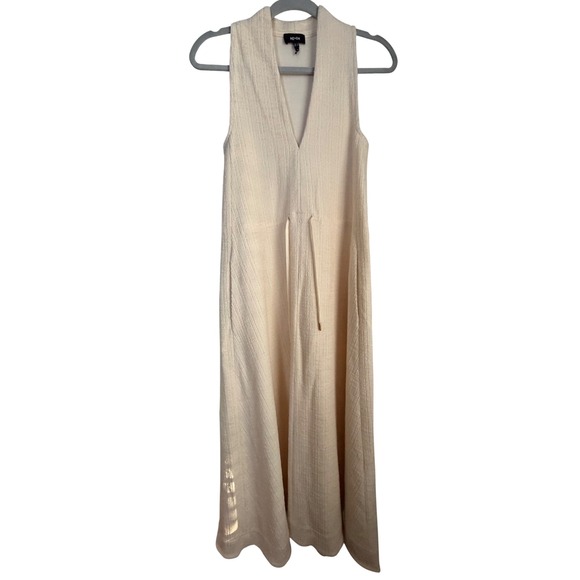ME+EM Cream Textured V Neck Sleeveless Maxi Dress Drawstring Waist Size US 2 - Picture 4 of 11
